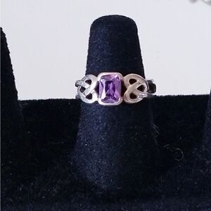 Vintage amethyst sterling silver heart knots ring